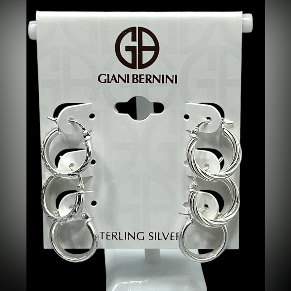 Giani Bernini Sterling Silver 3 Hoop Earrings Set